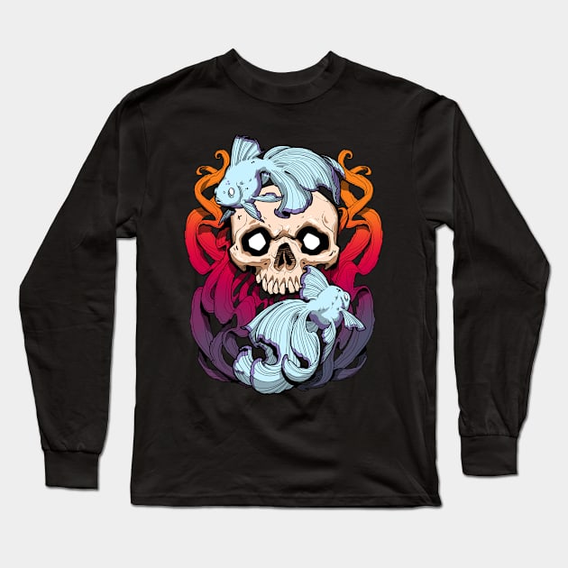 Skull Fish - Sunset Long Sleeve T-Shirt by Becky Watson